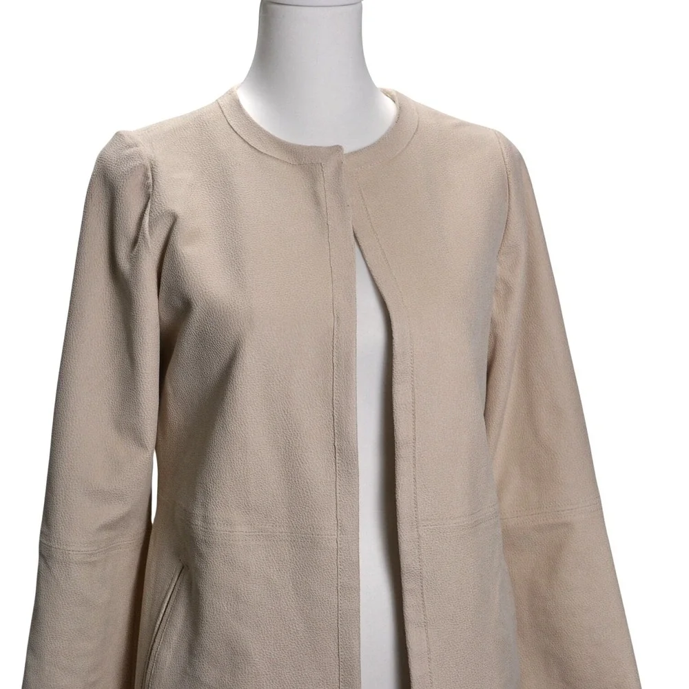 Chico's Beige Long Jacket Textured‎ Open Front Cardigan Coatigan Size 0 Large